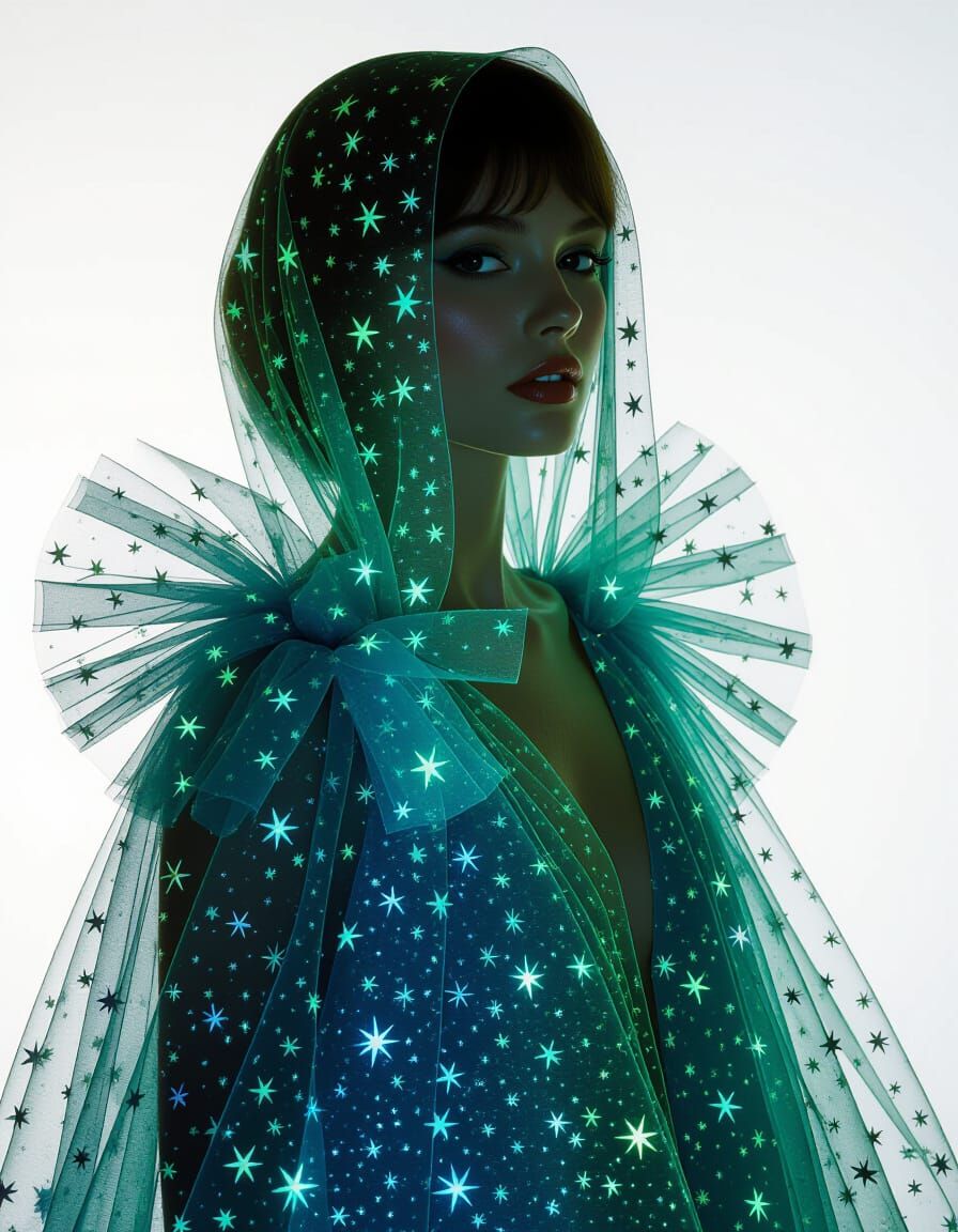 Celestial Woman in Glowing Tulle and Satin