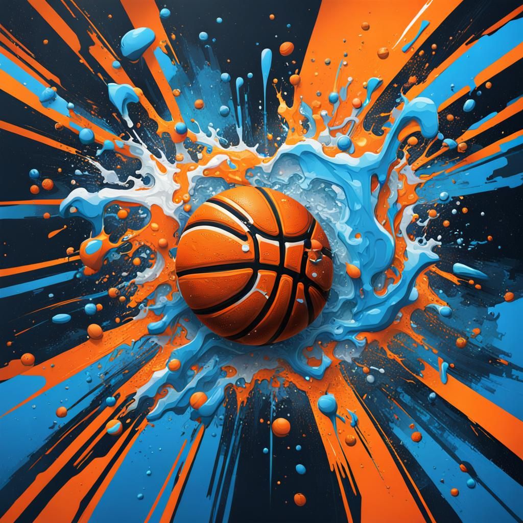 Futuristic Blue and Orange Basketball Graffiti Art