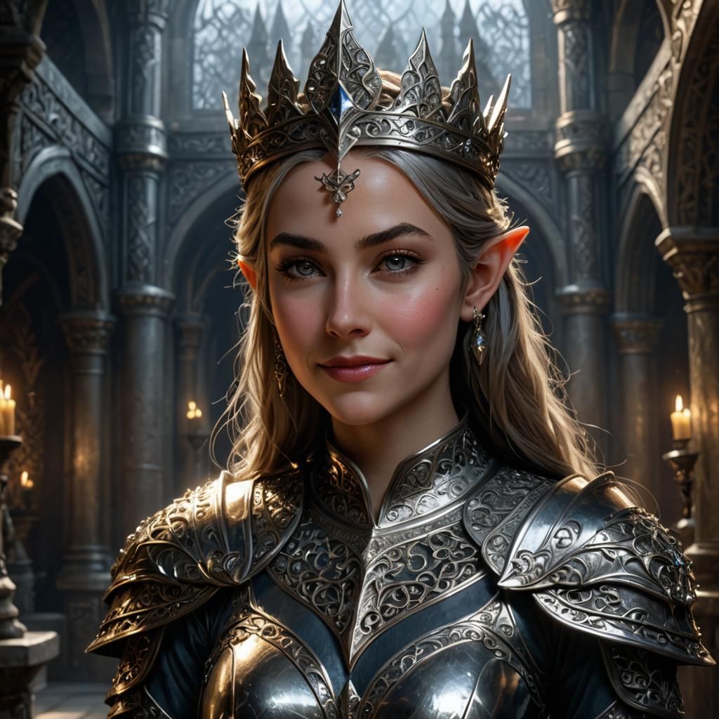 Elven Princess in Mithril Armor Art Nouveau Style