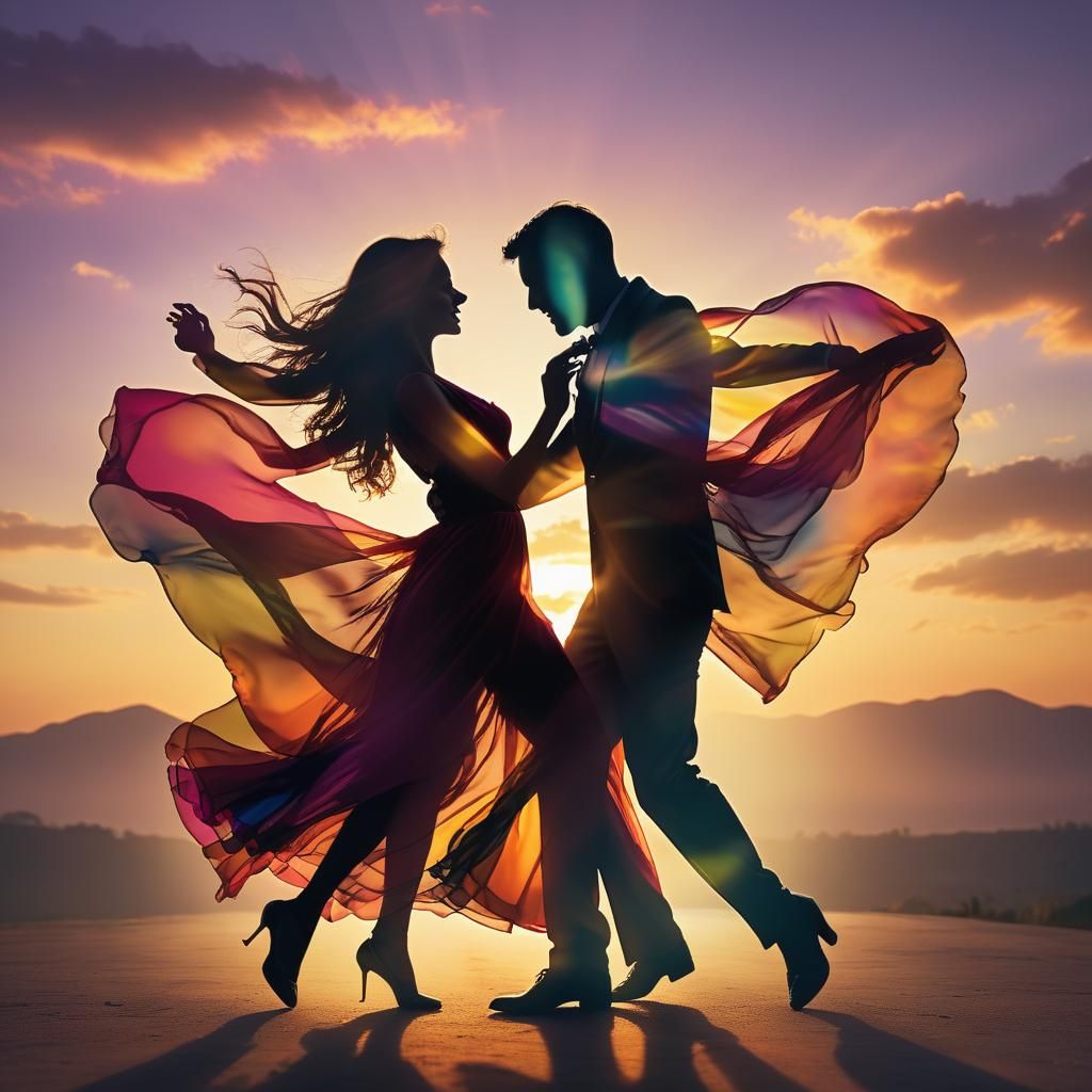 Dancing Couple Silhouetted Against a Sunset