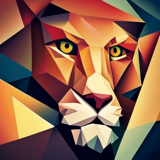 Friendly Lion Face: Cubist, Art Deco Painting