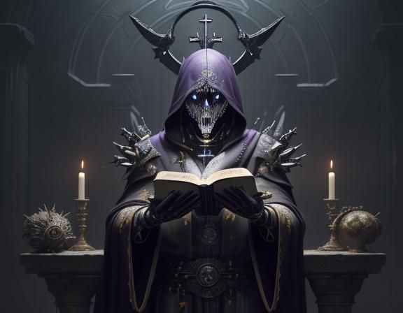 Robotic Death Priest in Dark Fantasy Style