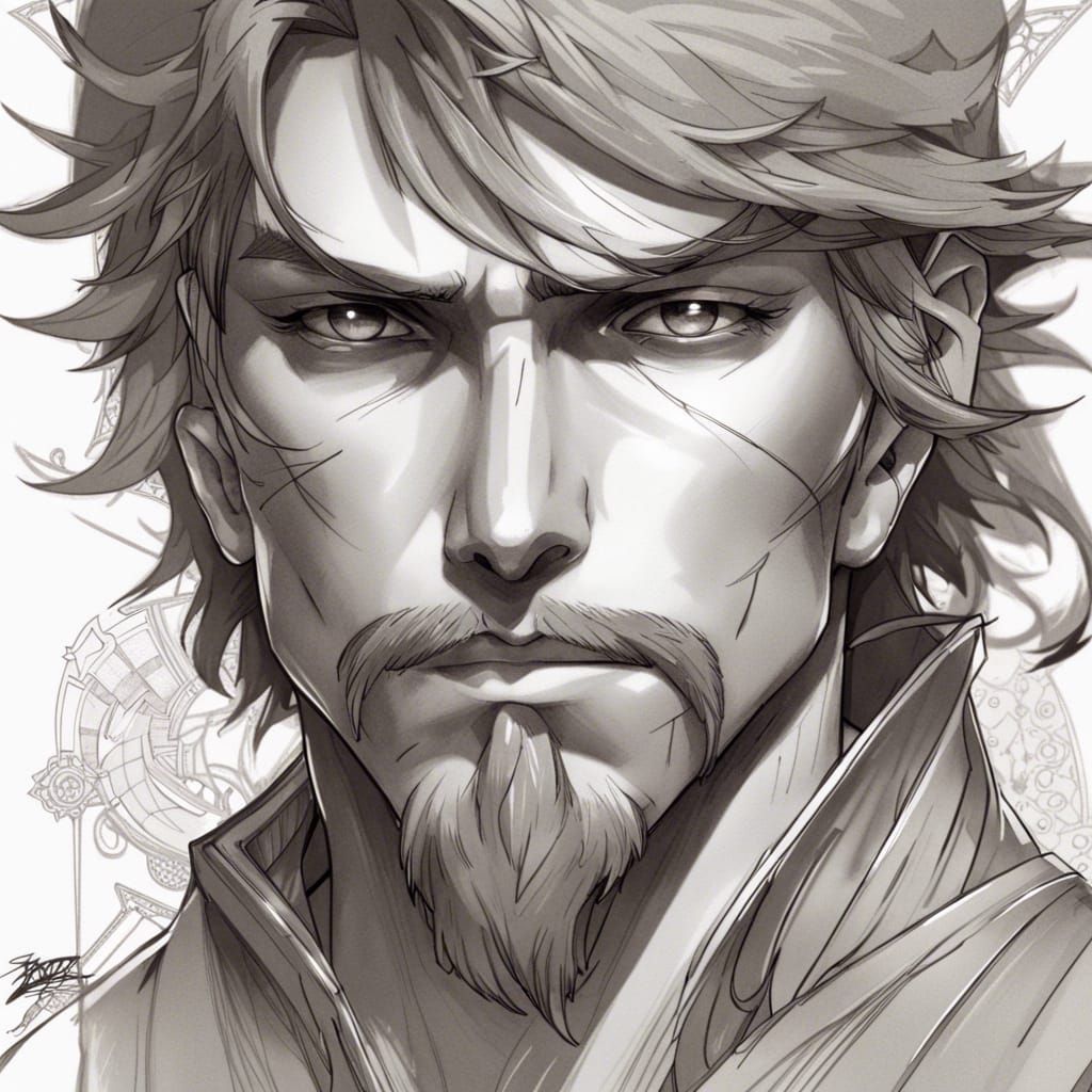 Dynamic Anime Swordsman Sketch in High Resolution