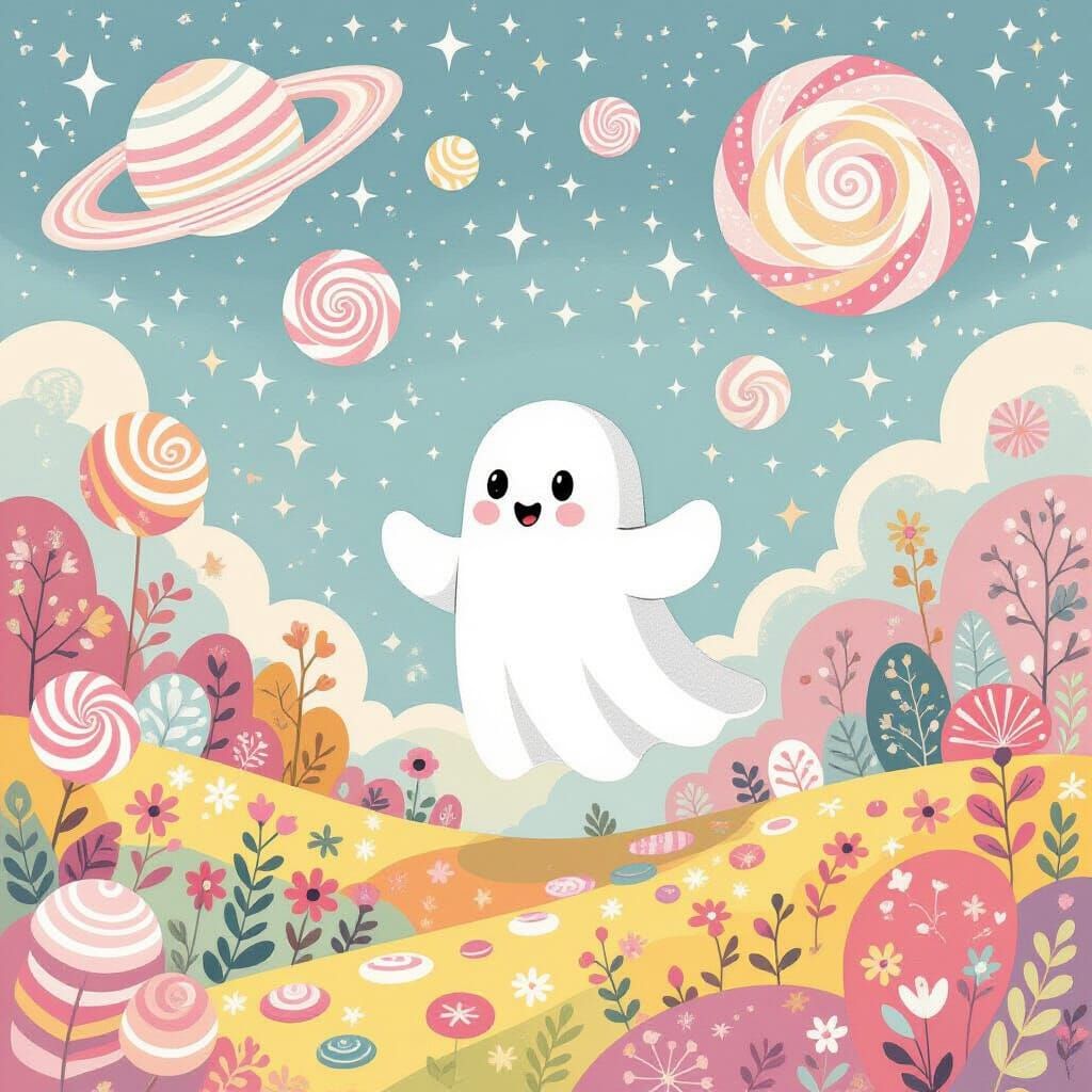 Friendly Ghost Woman Explores Candy Cosmic Landscape in 70s ...