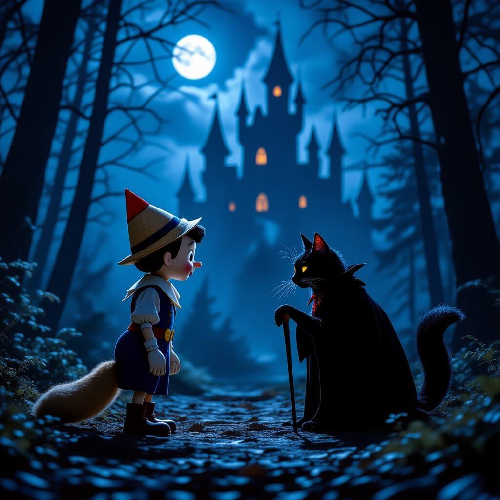 Pinocchio's Eerie Forest Encounter with Vampire Fox and Cat