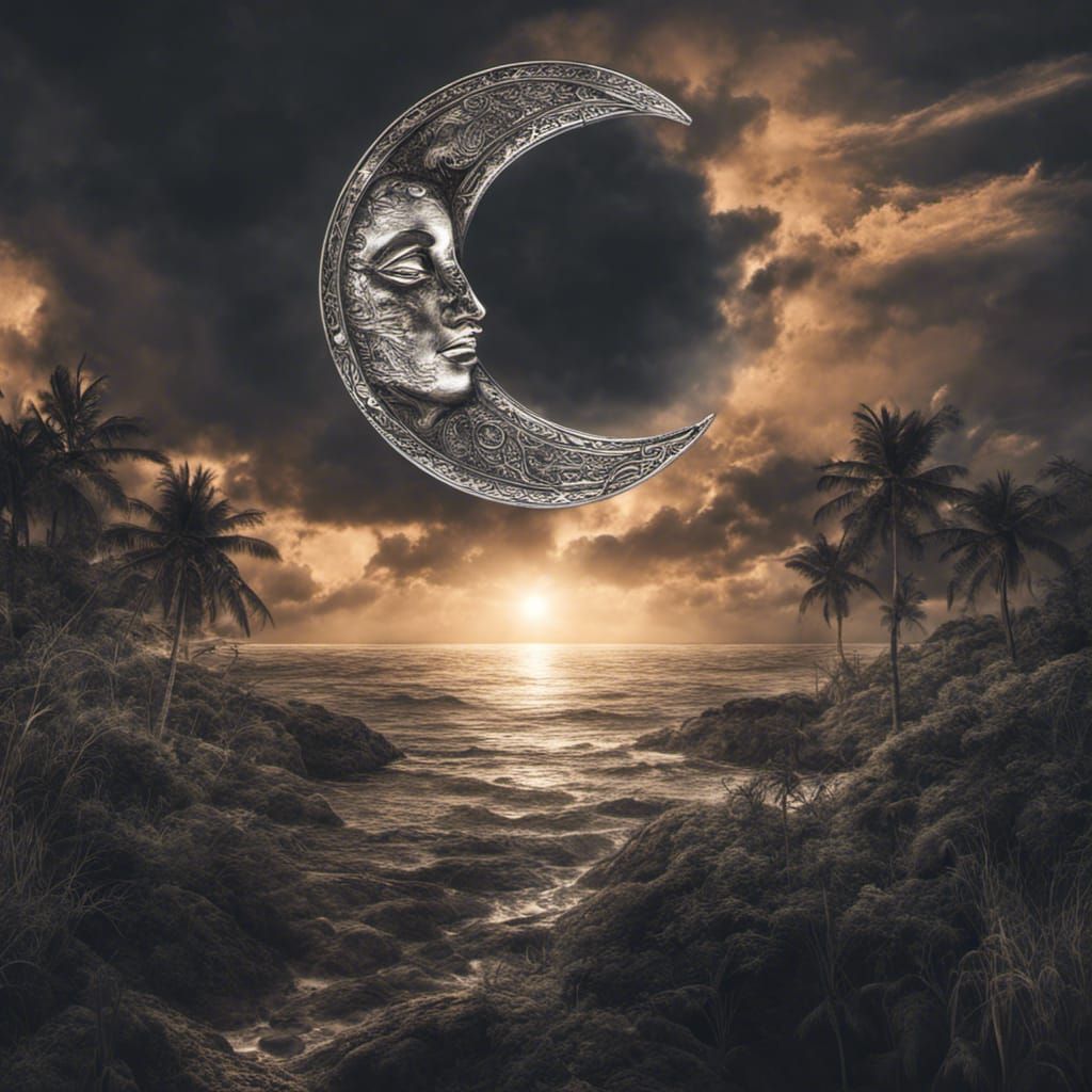 Hyperrealistic Sun and Moon in Sharp Focus