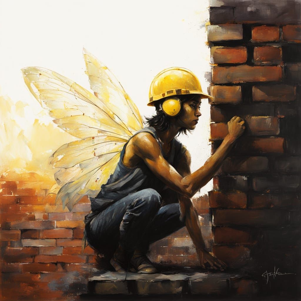 Enchanted Bricklayer Fairy with Vibrant Wings