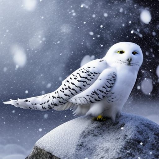 Snowy Owl Wearing a Santa Hat in Winter