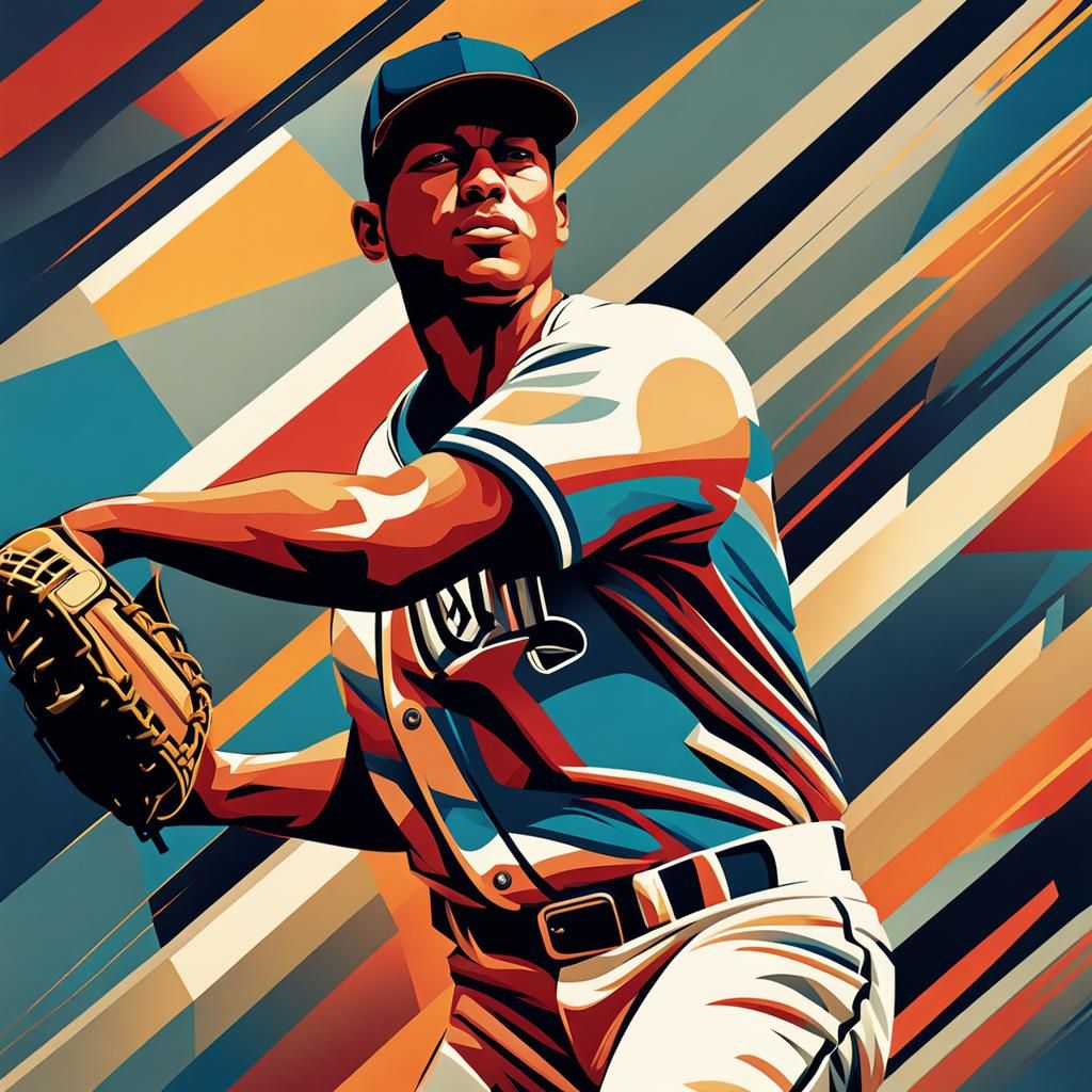 Baseball Player in Cubist Pop Art Style