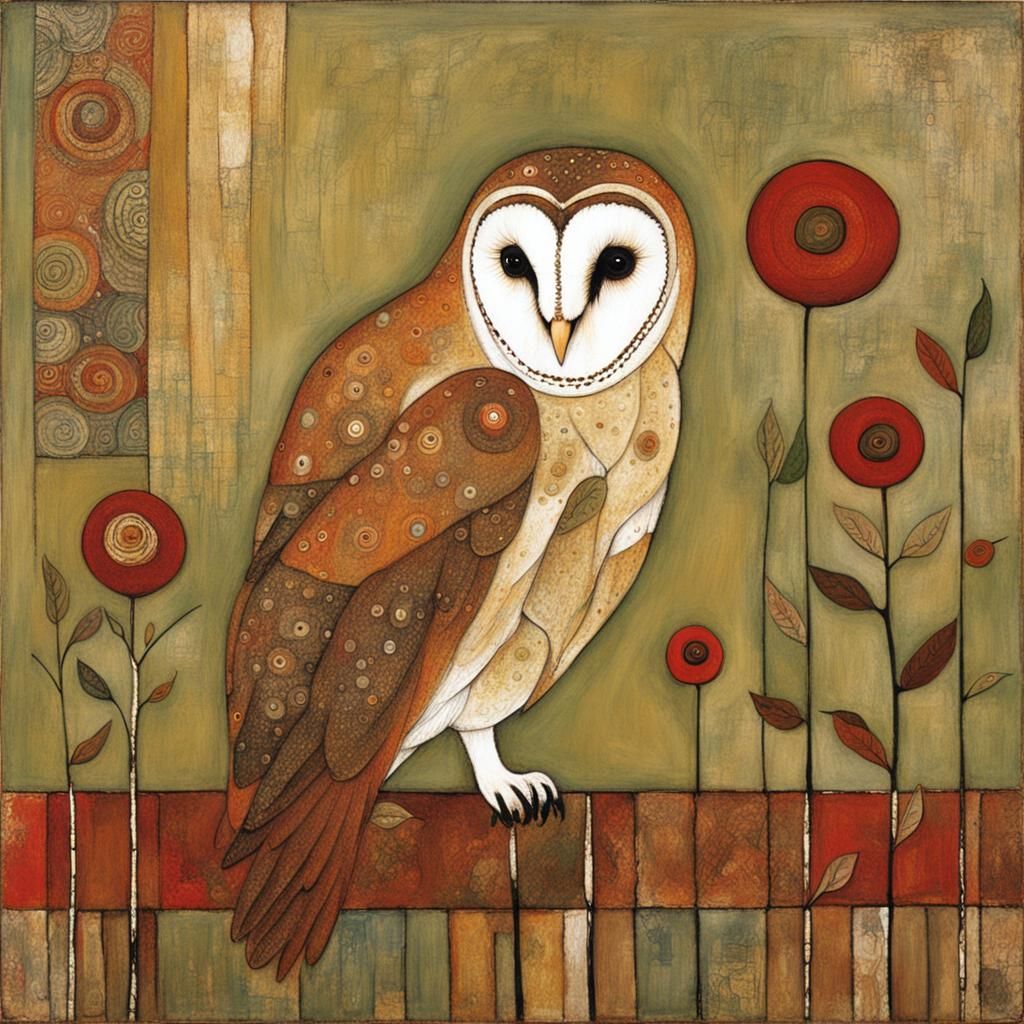 Barn Owl Portrait in Earth Tones, Decorative Style