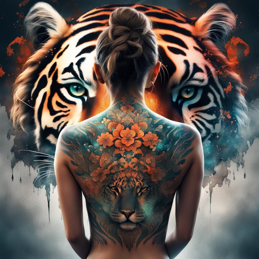 Woman's Tiger Tattoo: Detailed Matte Painting