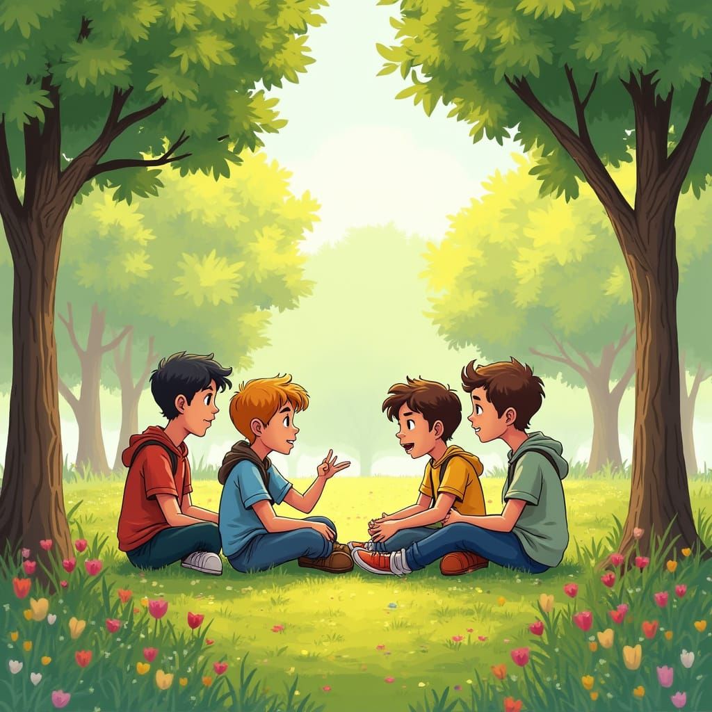 Four Friends in a Relaxed Park Scene