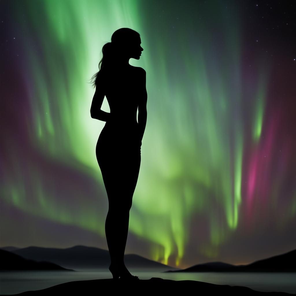 Silhouette Against Aurora Borealis