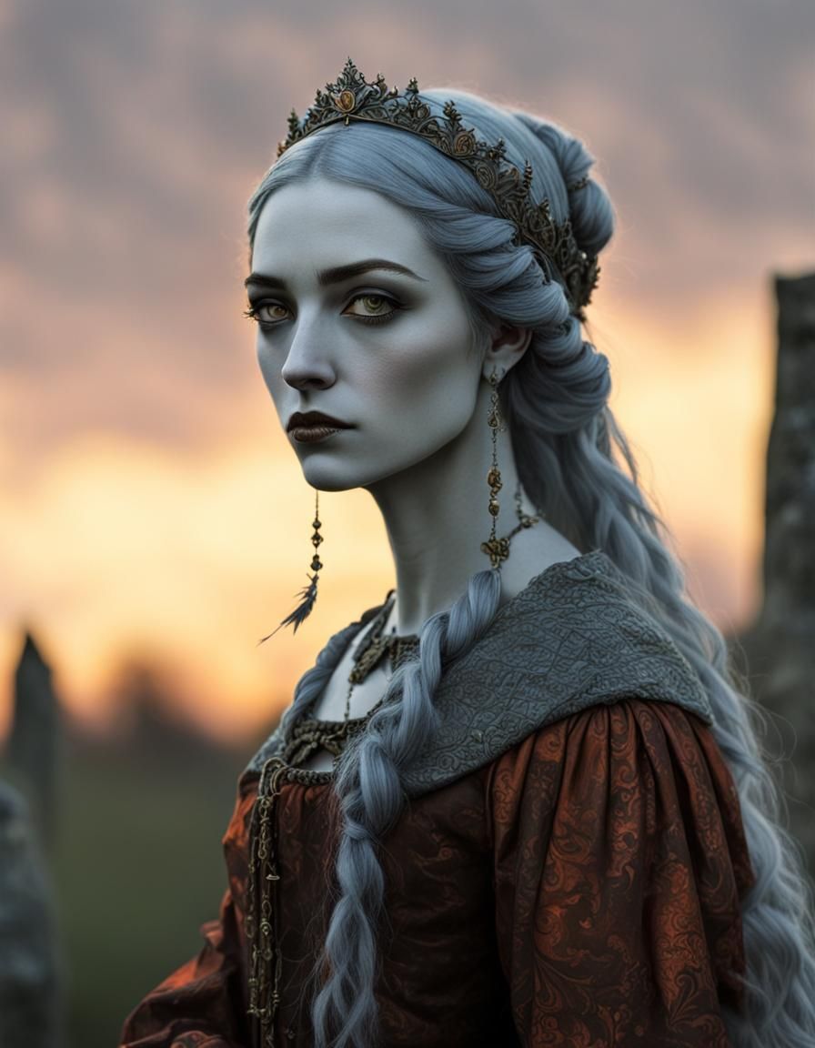 Medieval Lady in Sunset Hues