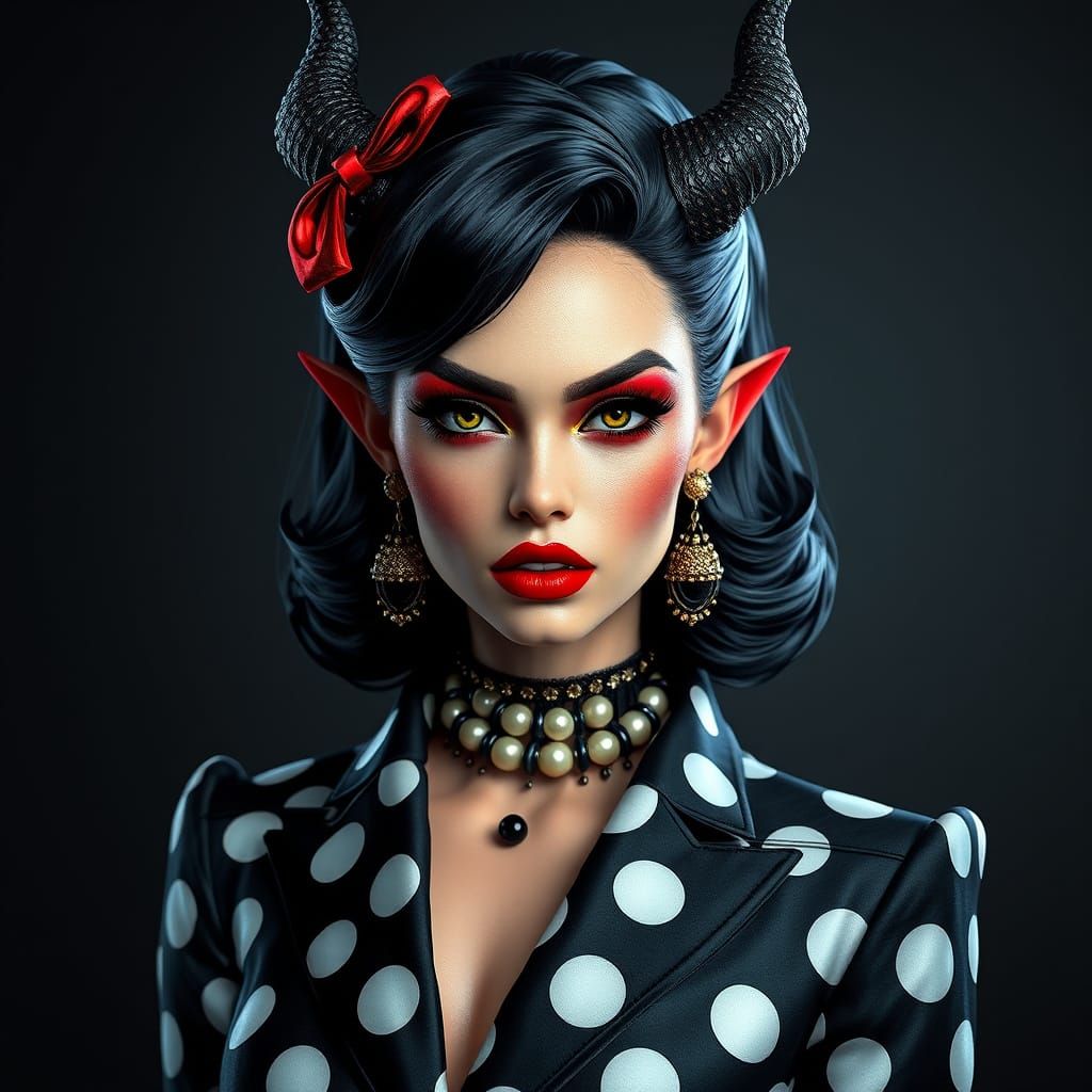 Bold Polka Dot Fashion Portrait in Dark Fantasy Style