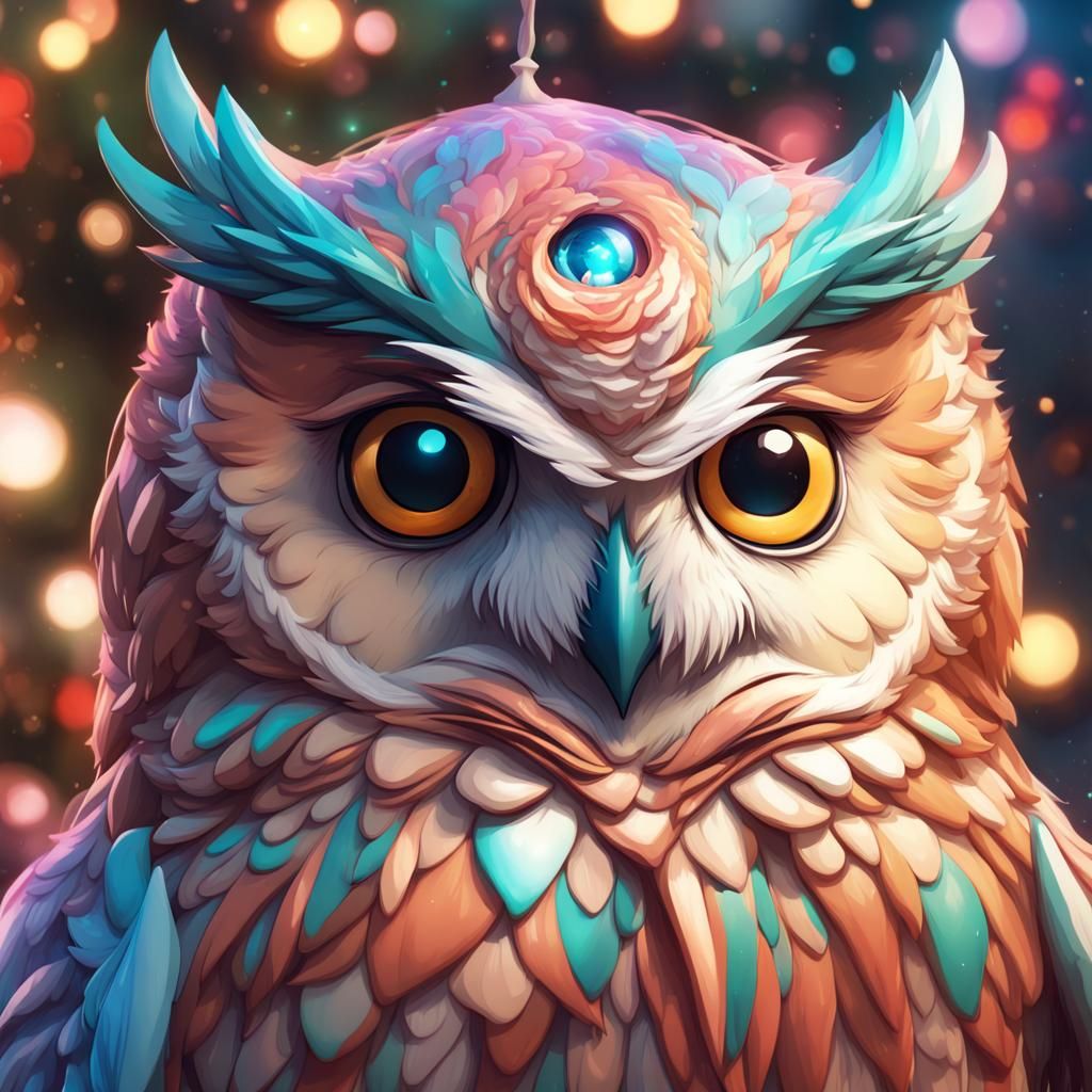 Whimsical Kawaii Christmas Owl Portrait: Fantasy Art