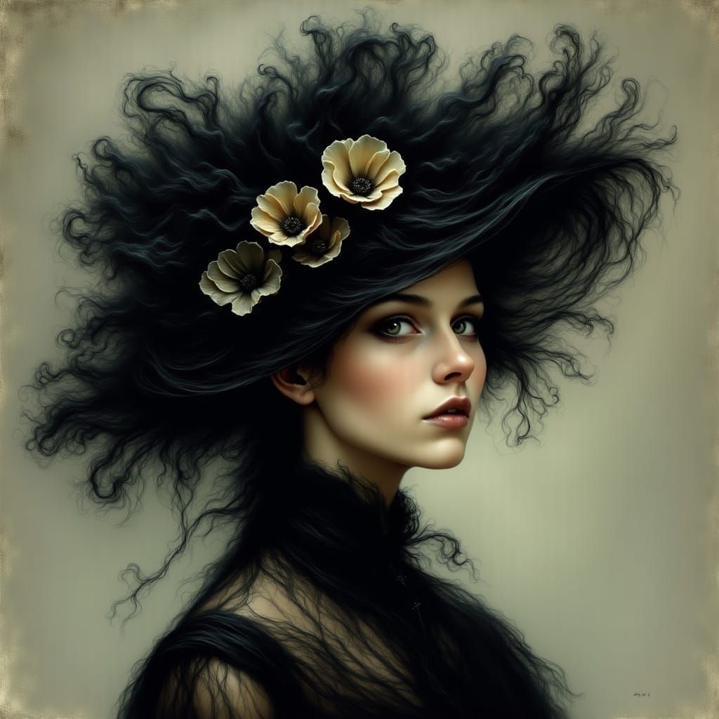 Victorian Mourning Bonnet in Pre-Raphaelite Style