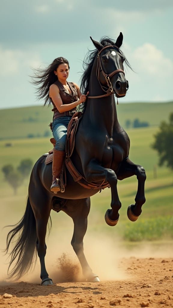 Equestrian Master and Majestic Black Stallion Unite in Sun-D...