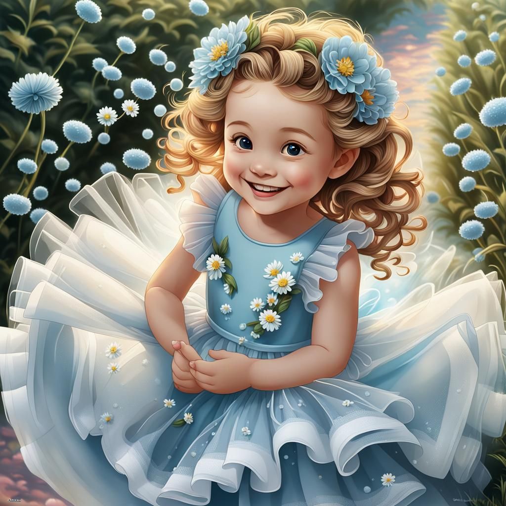 Smiling Toddler with Bubbles in Cartoon Style