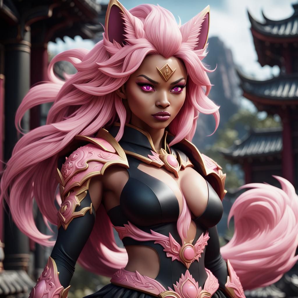 Pink and Black Super Saiyan Kitsune: Fantasy Art