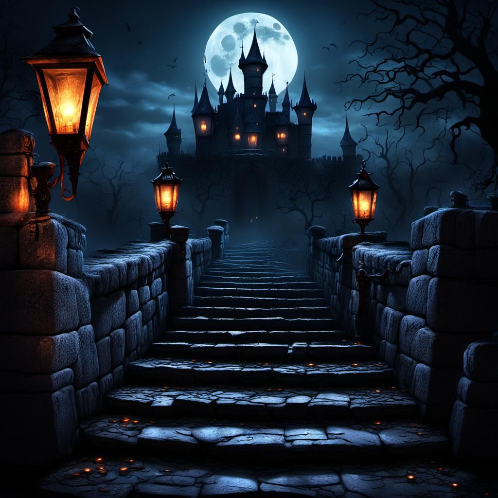 Creepy Castle Staircase in Gothic Horror Style