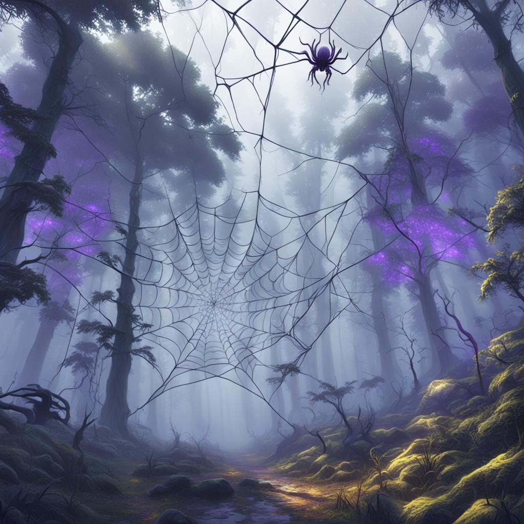 Misty Spiderweb Forest in Dark Fantasy Style