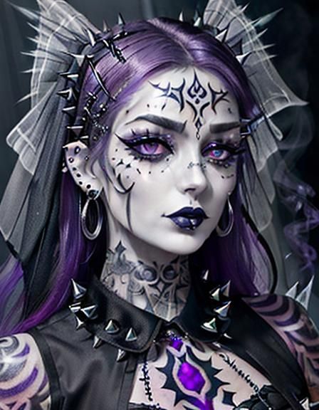 Gothic Goddess Portrait with Piercings in Oil Painting Style