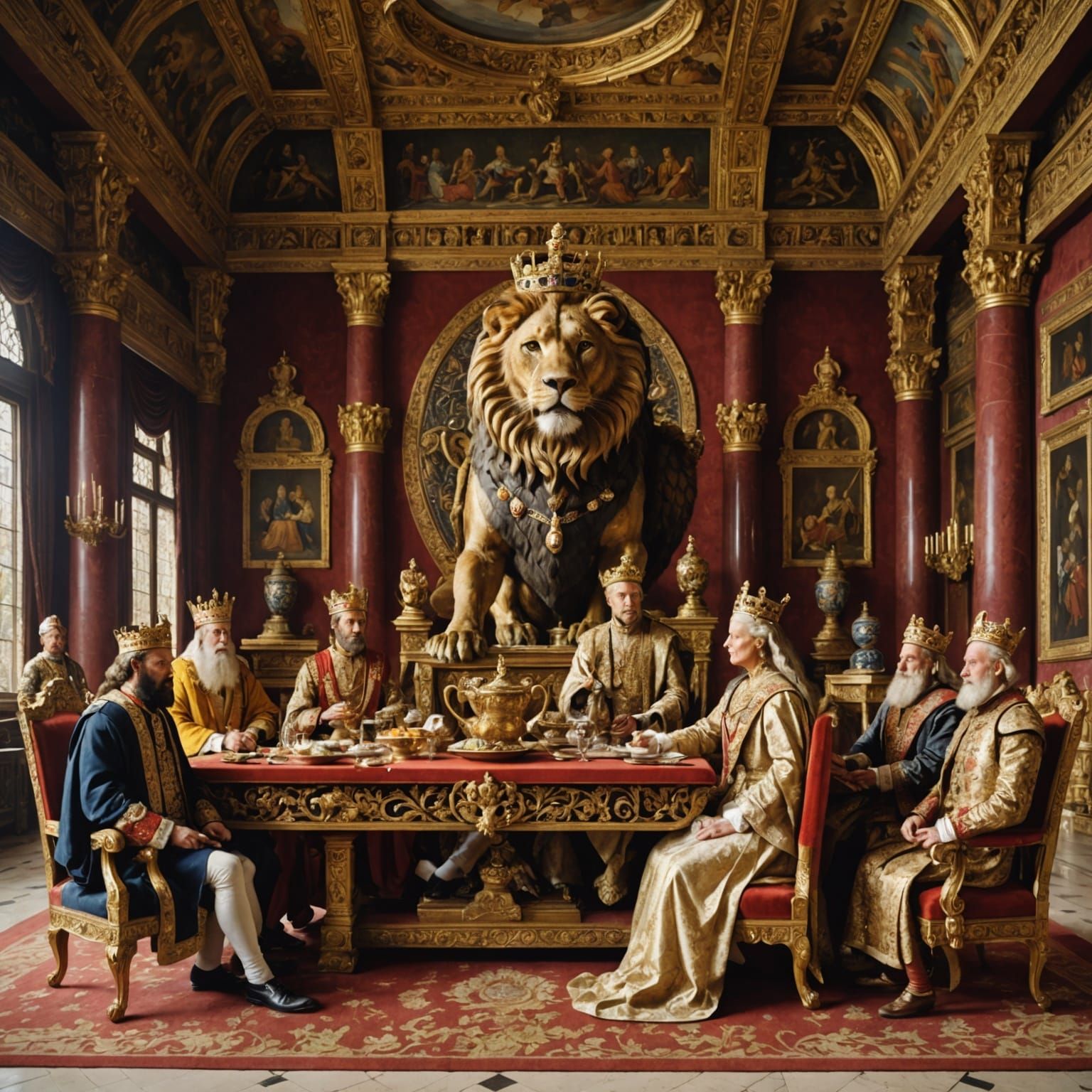 Magnificent Royal Family Dines with Mythical Beasts in a Lav...