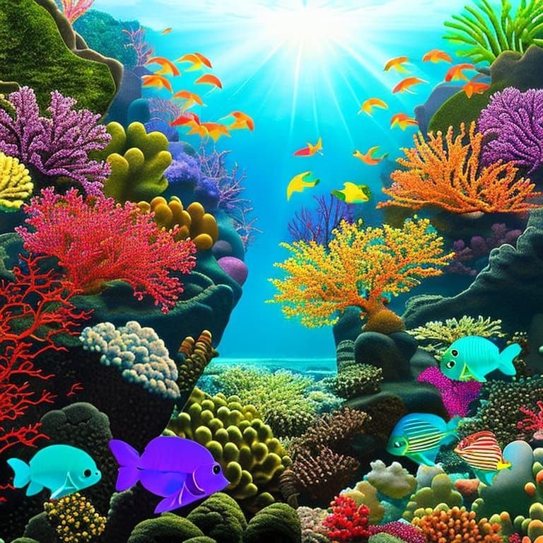 Vibrant Coral Reef Seascape with Rainbow Fish