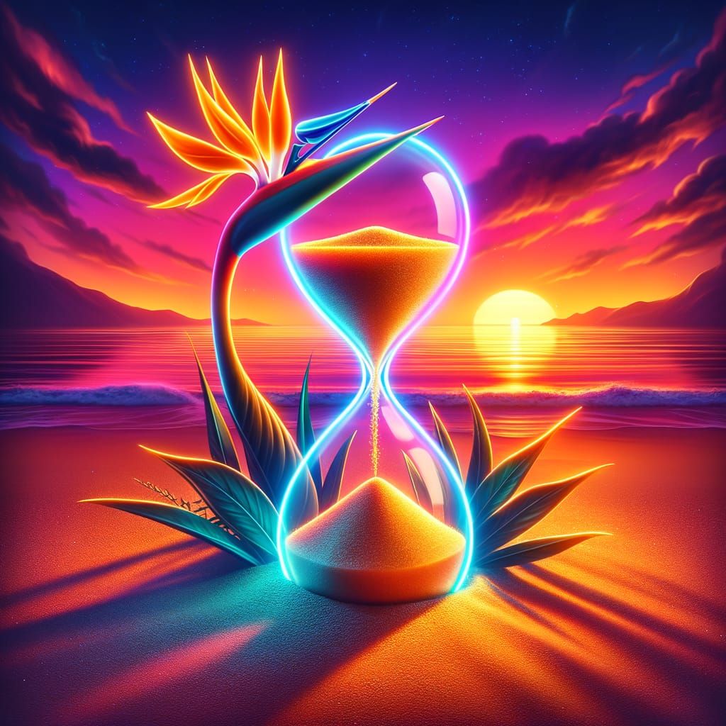Glowing Hourglass and Bird of Paradise at Sunset