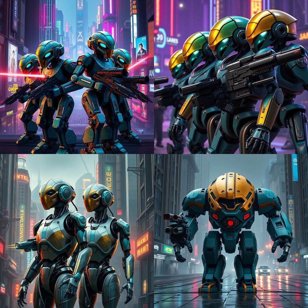 Sci-Fi Combat Robots in Urban Landscape