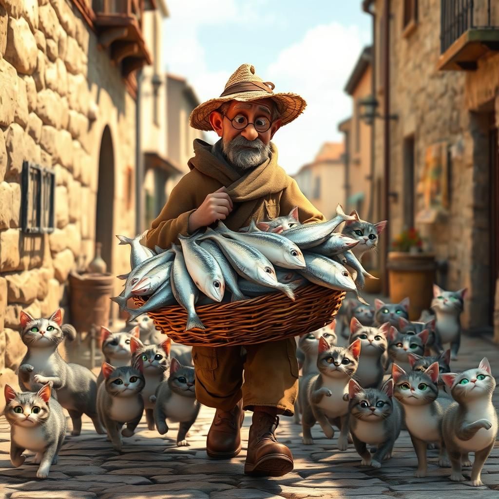 Fisherman's Catch: A Whimsical Pixar-Inspired Scene