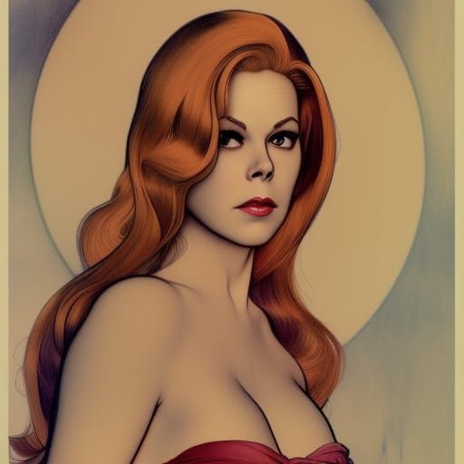 Men in heaven having relations with Elizabeth Montgomery lookalike pleasure dolls for men. drawn in pencil and black ink...