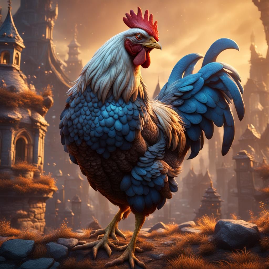 Fantastical Chicken in Detailed Matte Painting