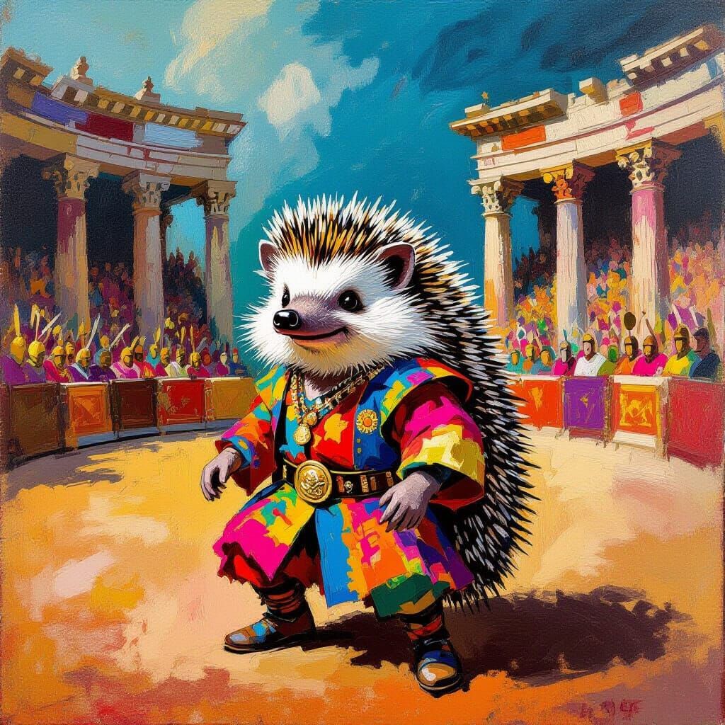 Hippie Hedgehog in Roman Arena: Goya and Matisse Styles