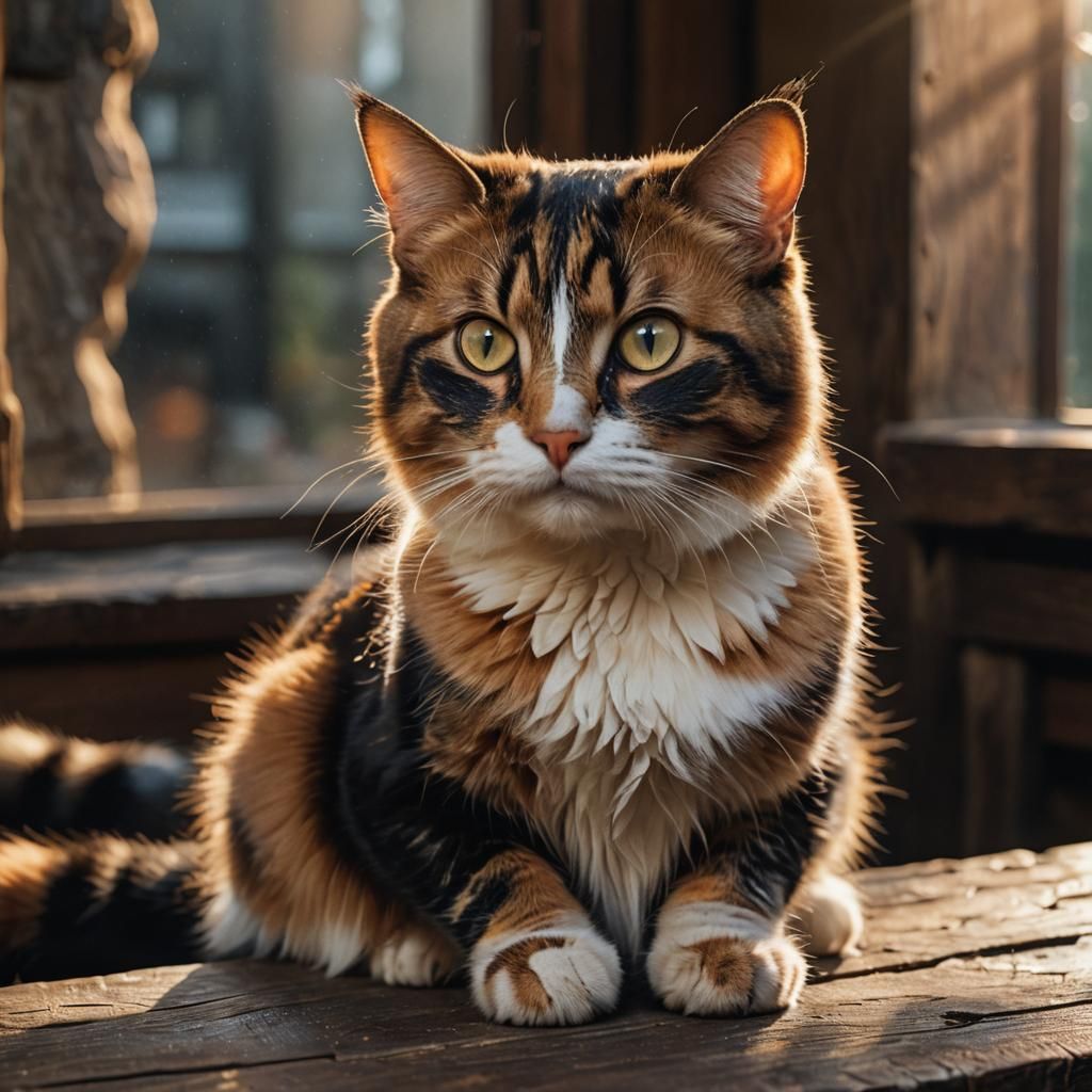 Calico Cat Portrait in Cinematic Lighting