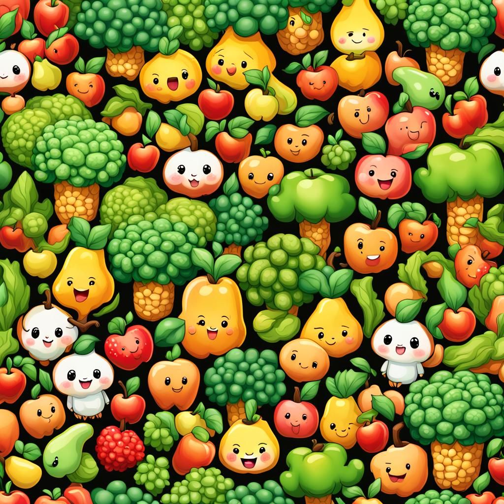 Hyperdetailed Chibi Vegetables and Fruits on Farm