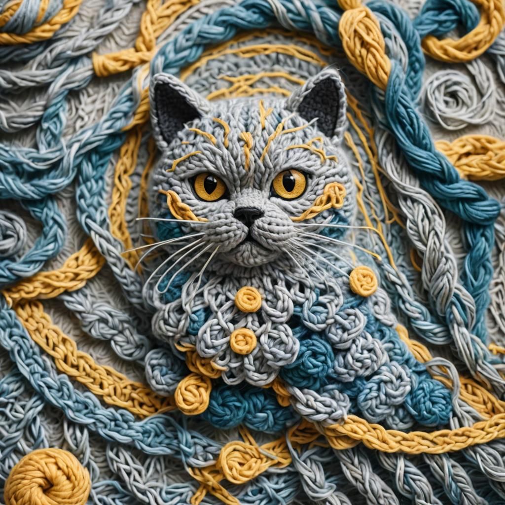 Crocheted Cat Flat Lay in Pastel Colors