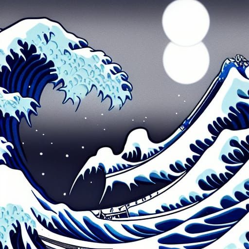 Great Wave Boat in Film Noir Style