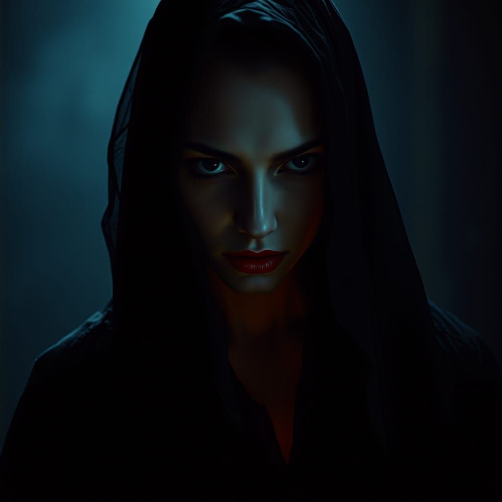 Ethereal Ghost Woman in Cinematic Shadows