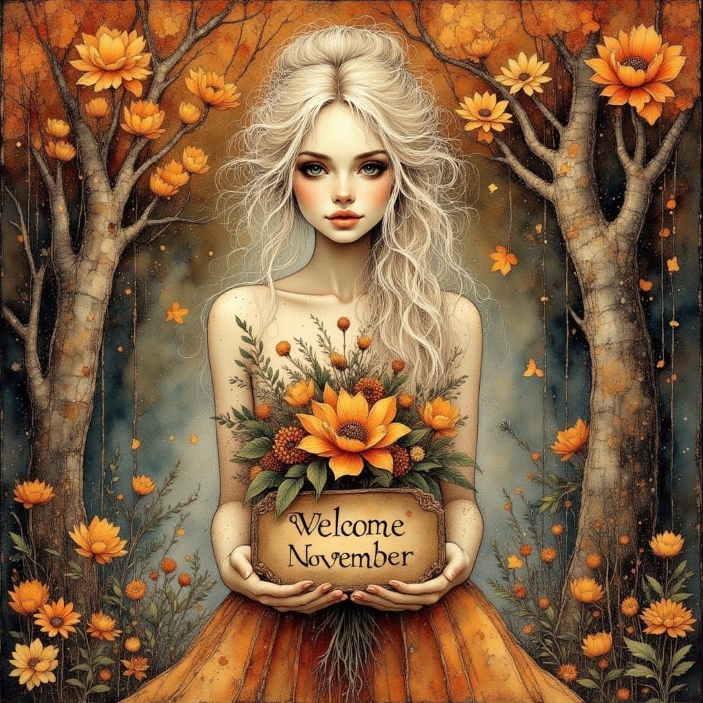 Autumn Welcome Sign in Wooded Setting