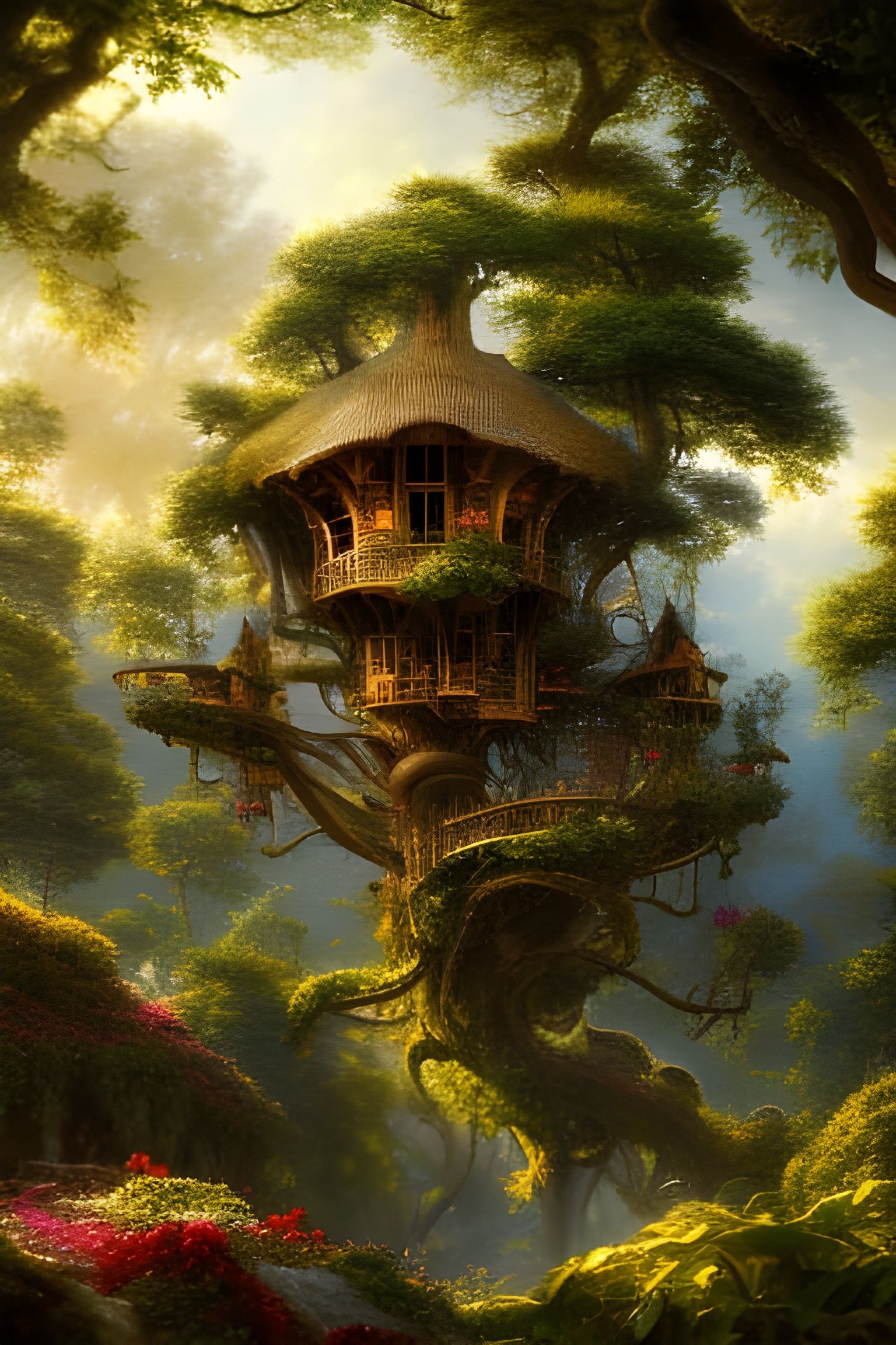 Rococo Treehouse Landscape in Dramatic Lighting