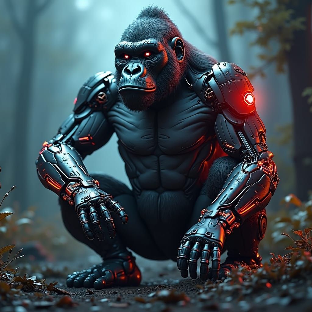 Cybernetic Gorilla Portrait with Color Splash in 8k