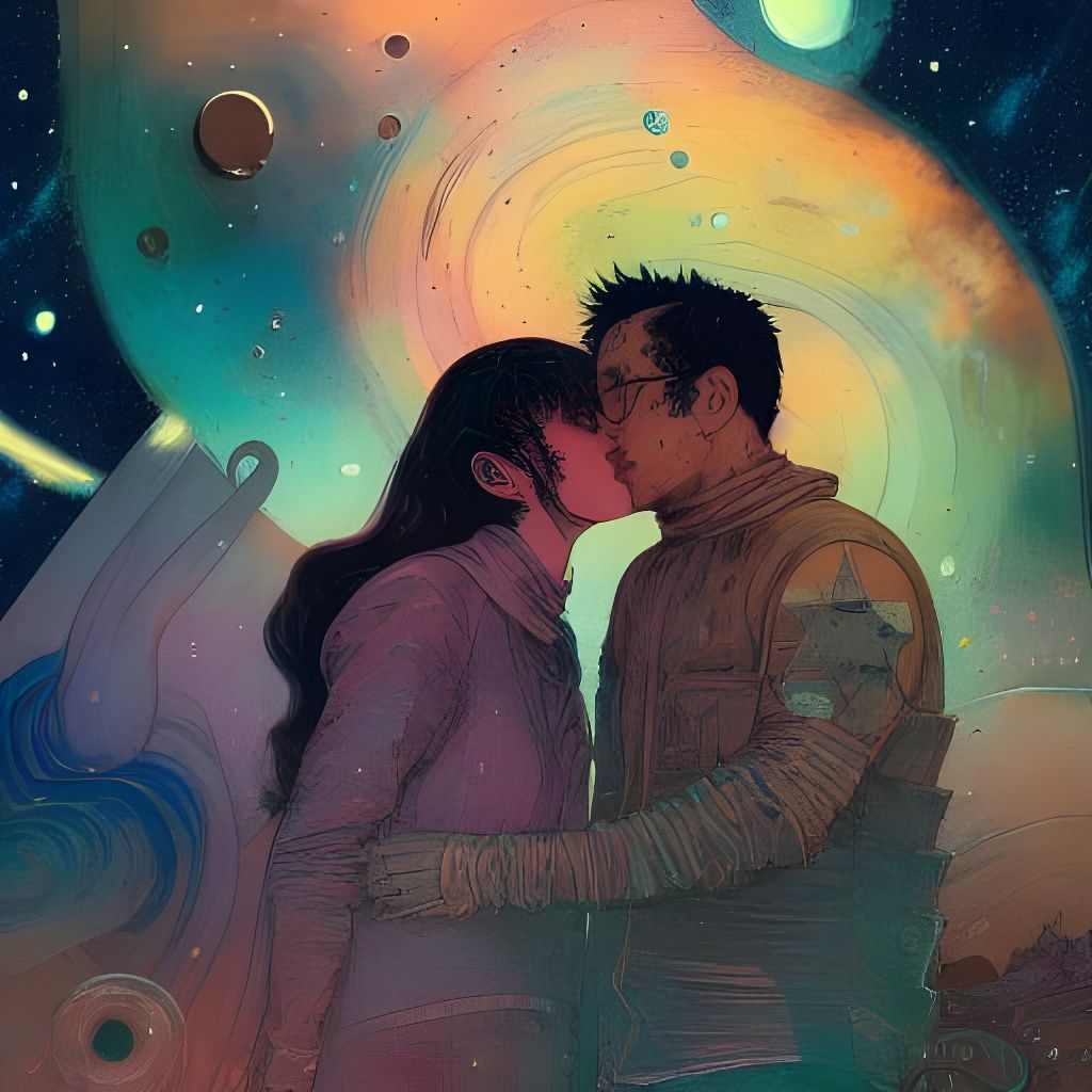 Cosmic Kiss: Starry Faces in Galaxy Portrait