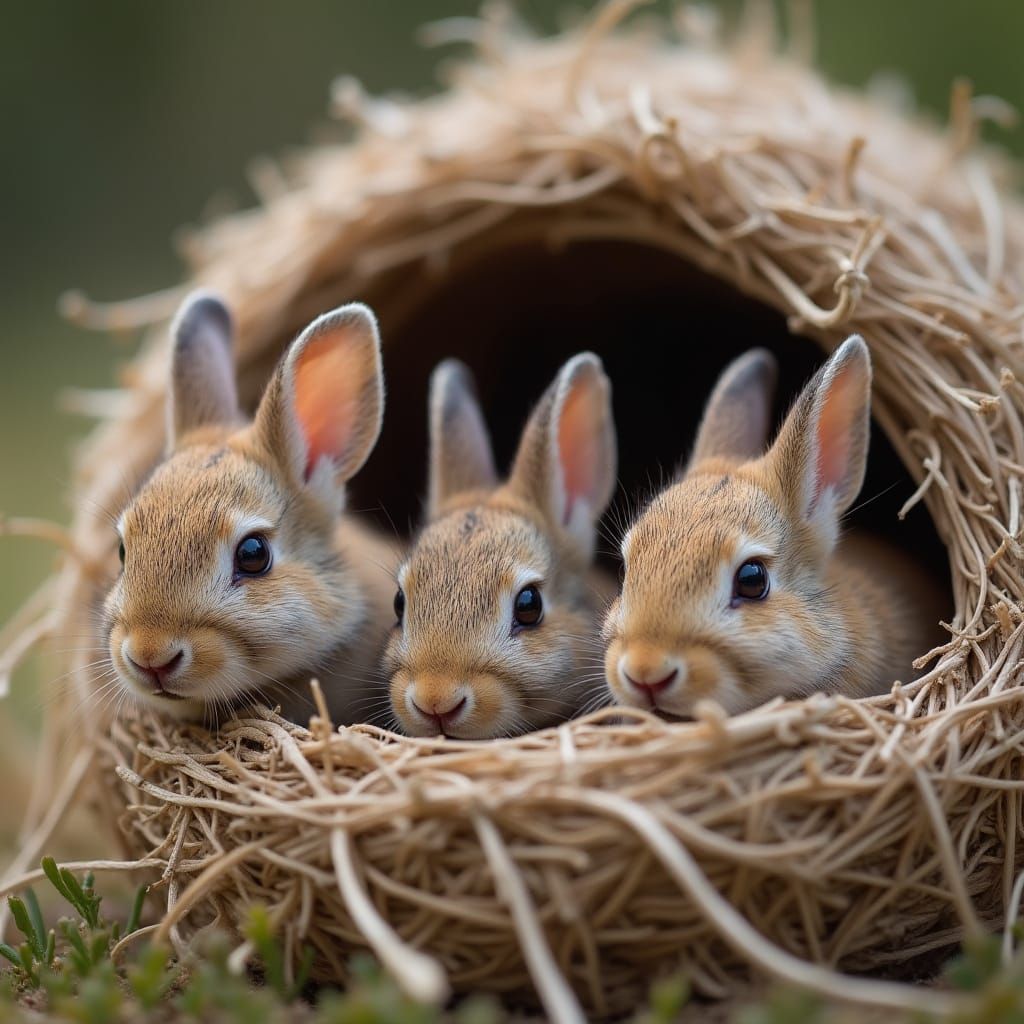 Adorable Rabbits Poking Out of Their Nest in Search of Mom