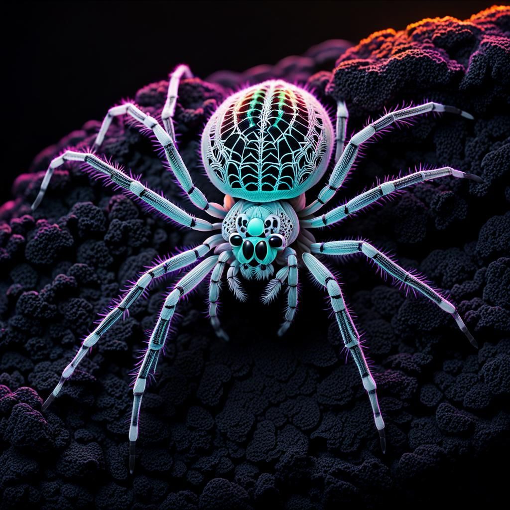Intricate Lace Spider on Lava Rock, Giger Style