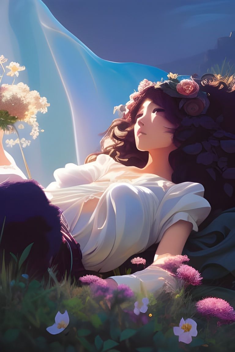 Goddess in Mountain Landscape: Anime Fantasy Art