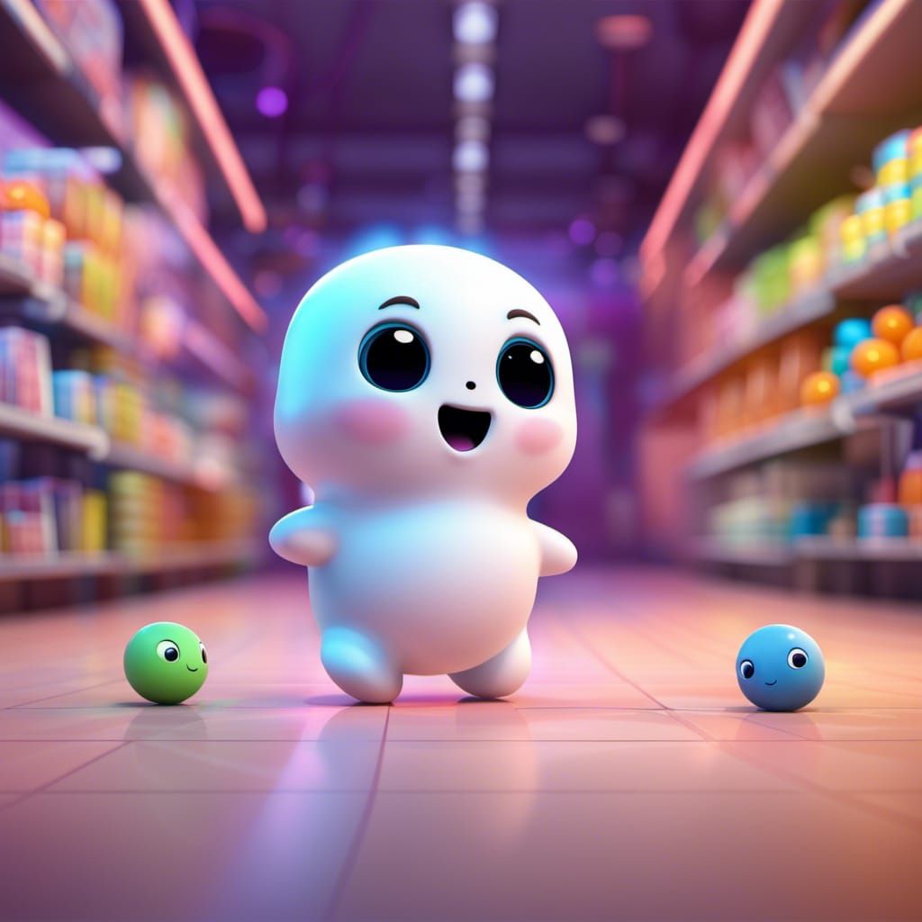 Adorable Chibi Ghost in Toy Store: 3D Digital Art