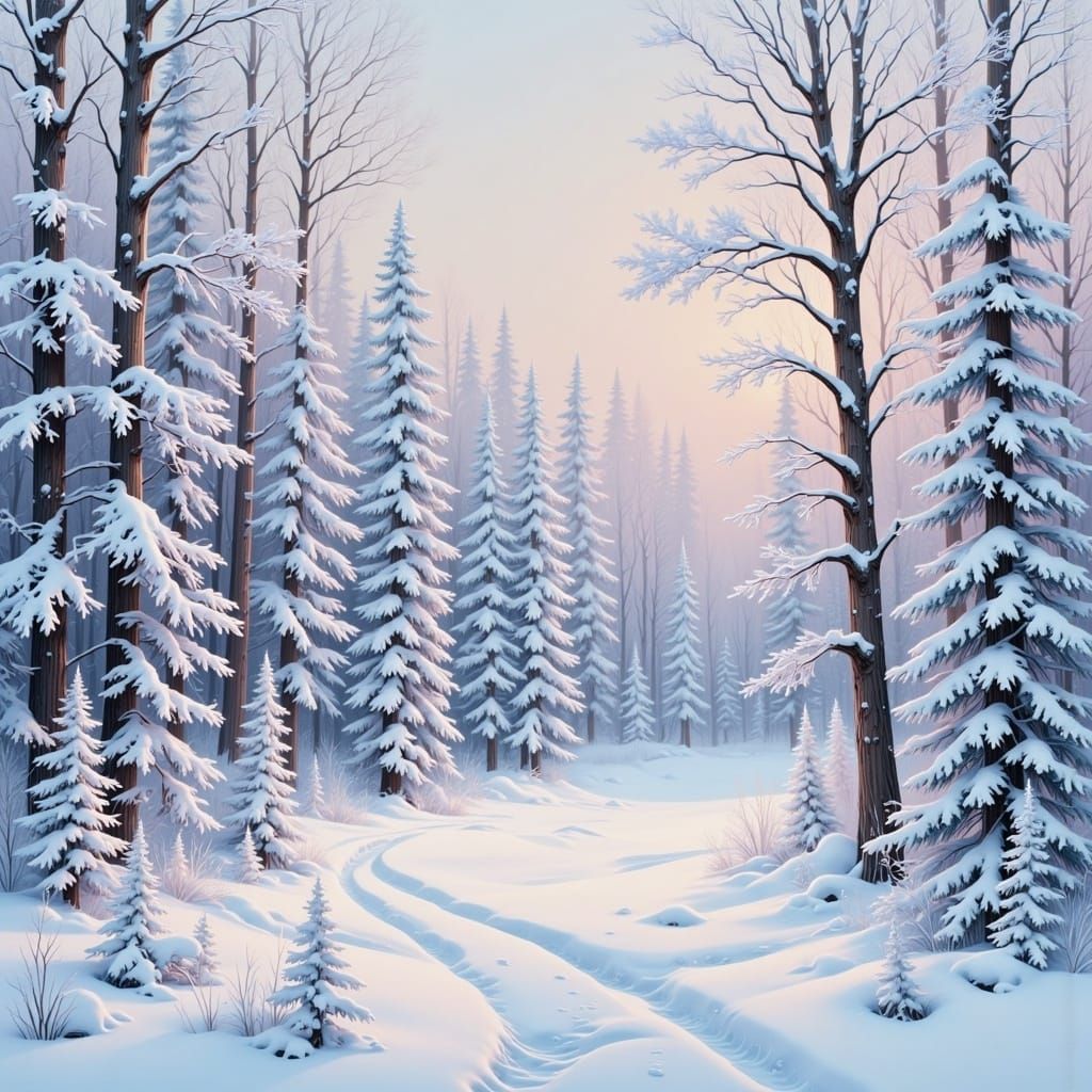 Serene Winter Wonderland in Oil-Painted Airbrush Style