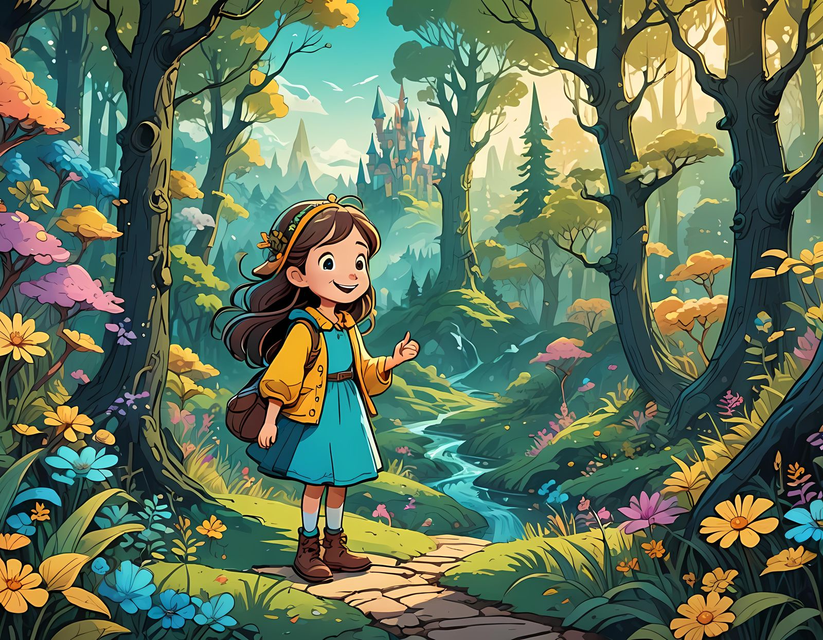 Charming Storybook Illustration with Cute Smiling Character